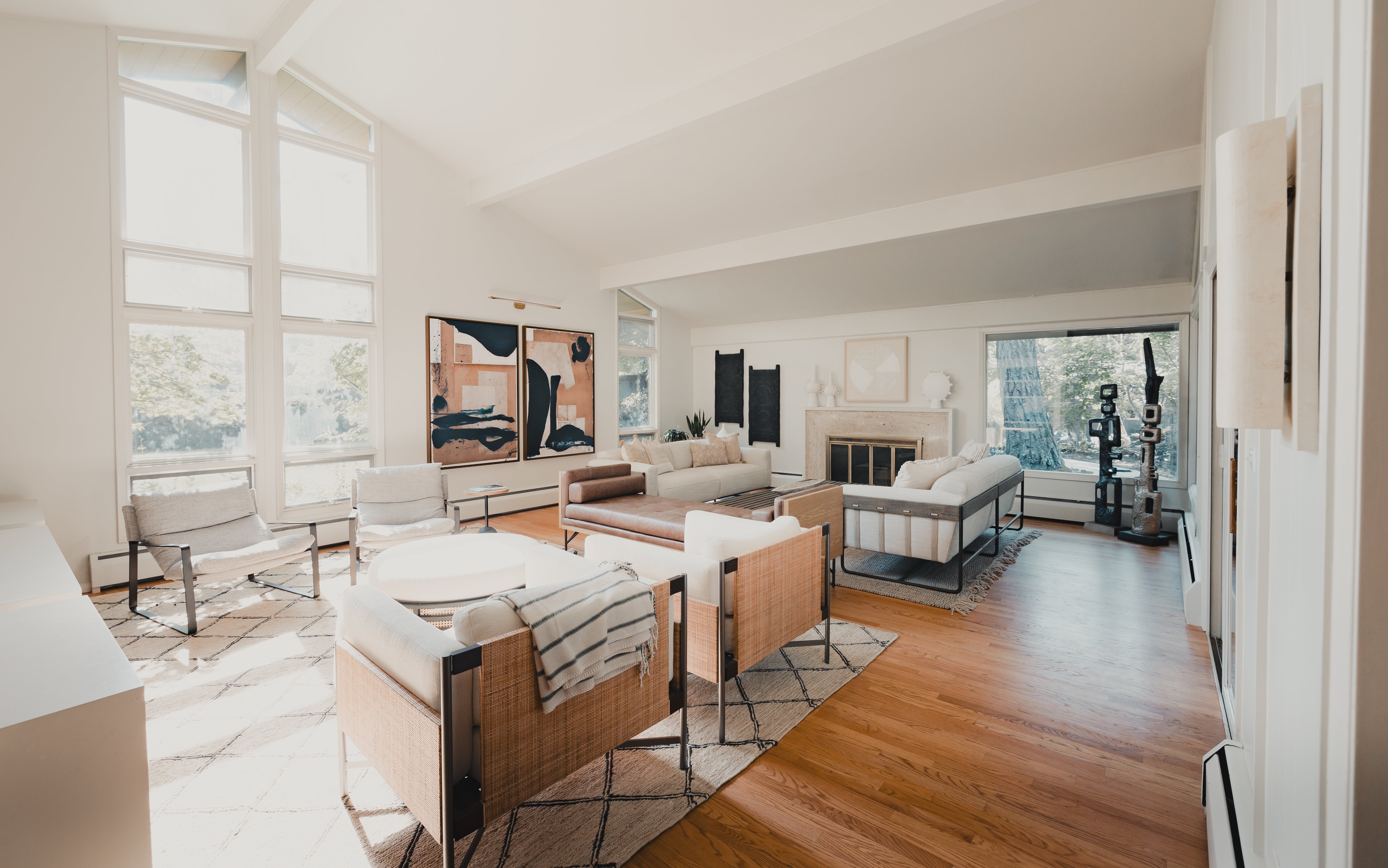 a light, airy living room space after day with a designer