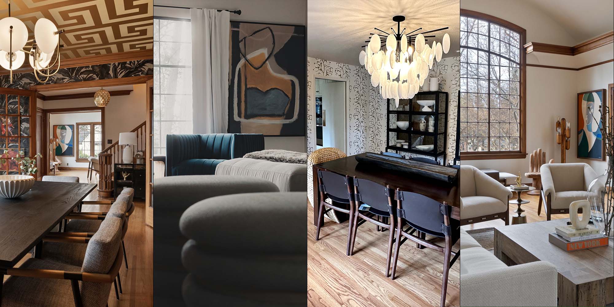 a collage of multiple day with a designer finished spaces