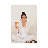 Bamboo PJ Set White with Brown Piping | Design for the PPL