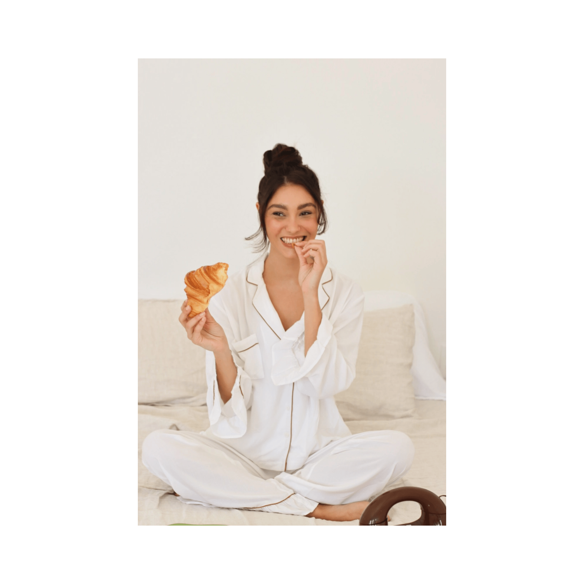 Bamboo PJ Set White with Brown Piping | Design for the PPL