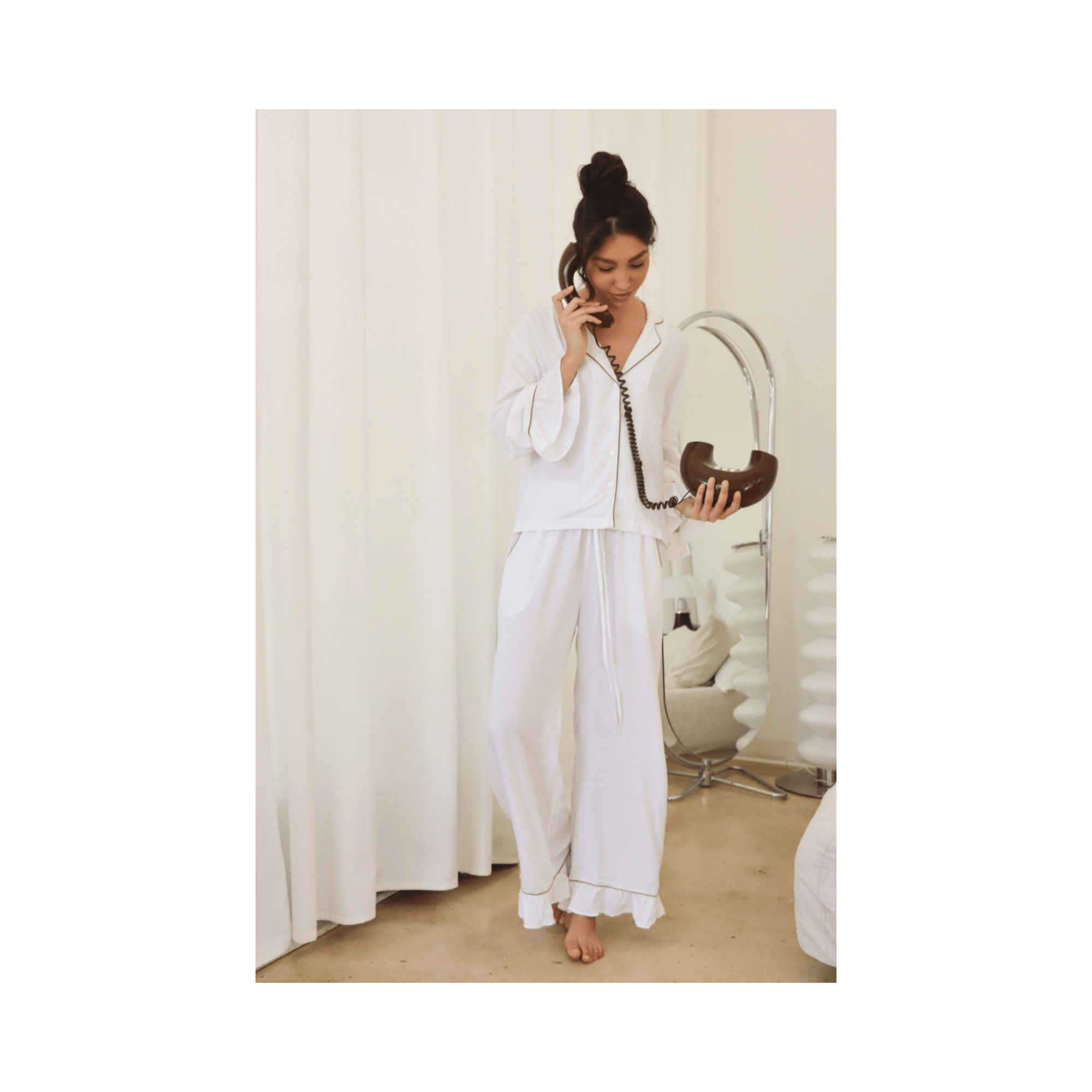 Bamboo PJ Set White with Brown Piping | Design for the PPL