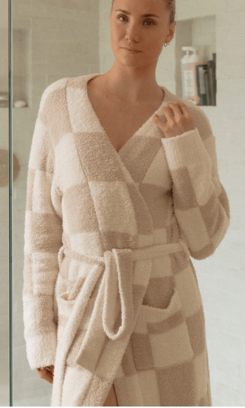 Cream Luxe Checkered Robe | Design for the PPL