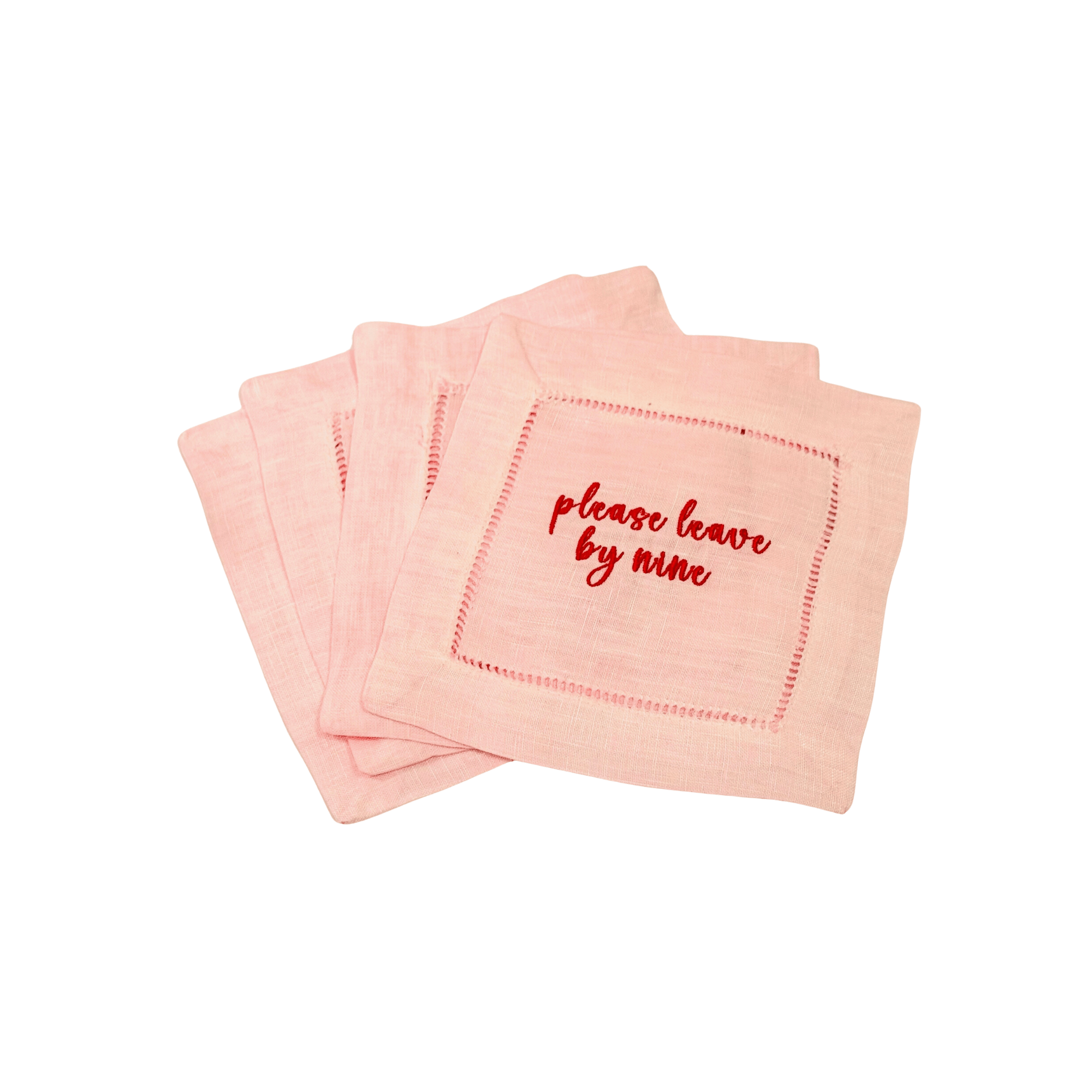 Please Leave By Nine Embroidered Cocktail Napkins S/4 | Design for the PPL