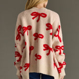 Tan & Red Bow Cardigan