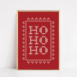 Red Ho Ho Ho Cross Stitch Art Print