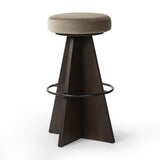 Damon swivel bar stool in Sapphire Khaki with angular wood base