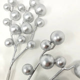 Metallic Christmas Berry Pick - Silver 17”