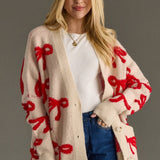 Tan & Red Bow Cardigan