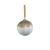 Ribbed Two-Toned Glass Ball Ornament - Matt White and Gold - 4.75"