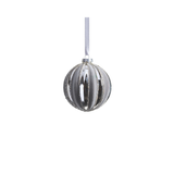 Shiny Silver Glass Ornament with Gray Flock Pattern - Medium