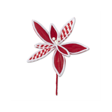 17" Red Velvet Poinsettia Pick w/ Red & White Stripes