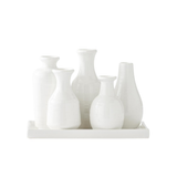 Cluster of 5 White Ceramic Vases w/Attached Tray