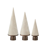 White Velvet Cone Trees on Antique Brass Base S/3