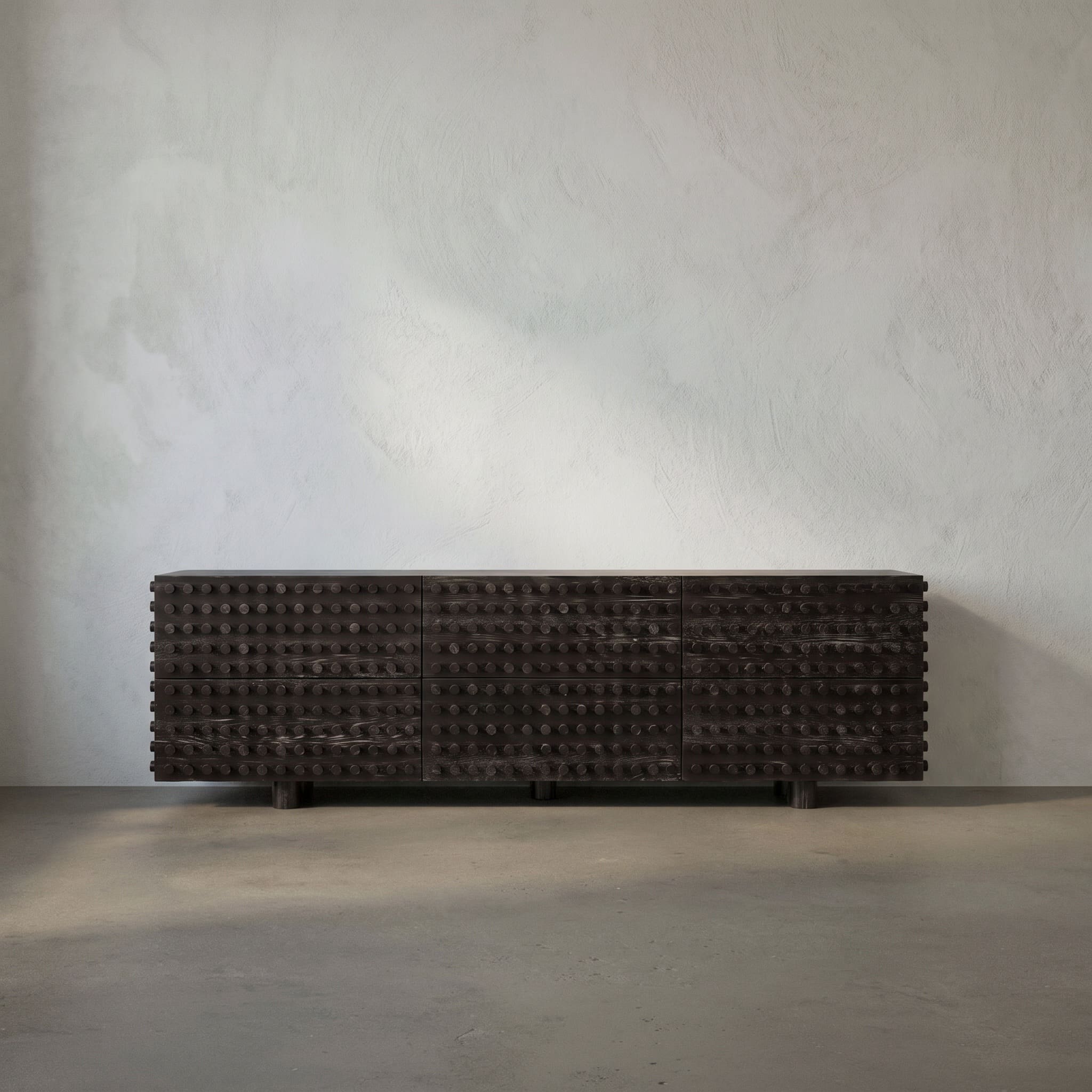 Haruko Sideboard XL in Black Walnut with six drawers and dowel reliefs