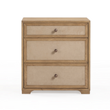 Paurentis 3-Drawer Nightstand with light taupe suede drawer fronts