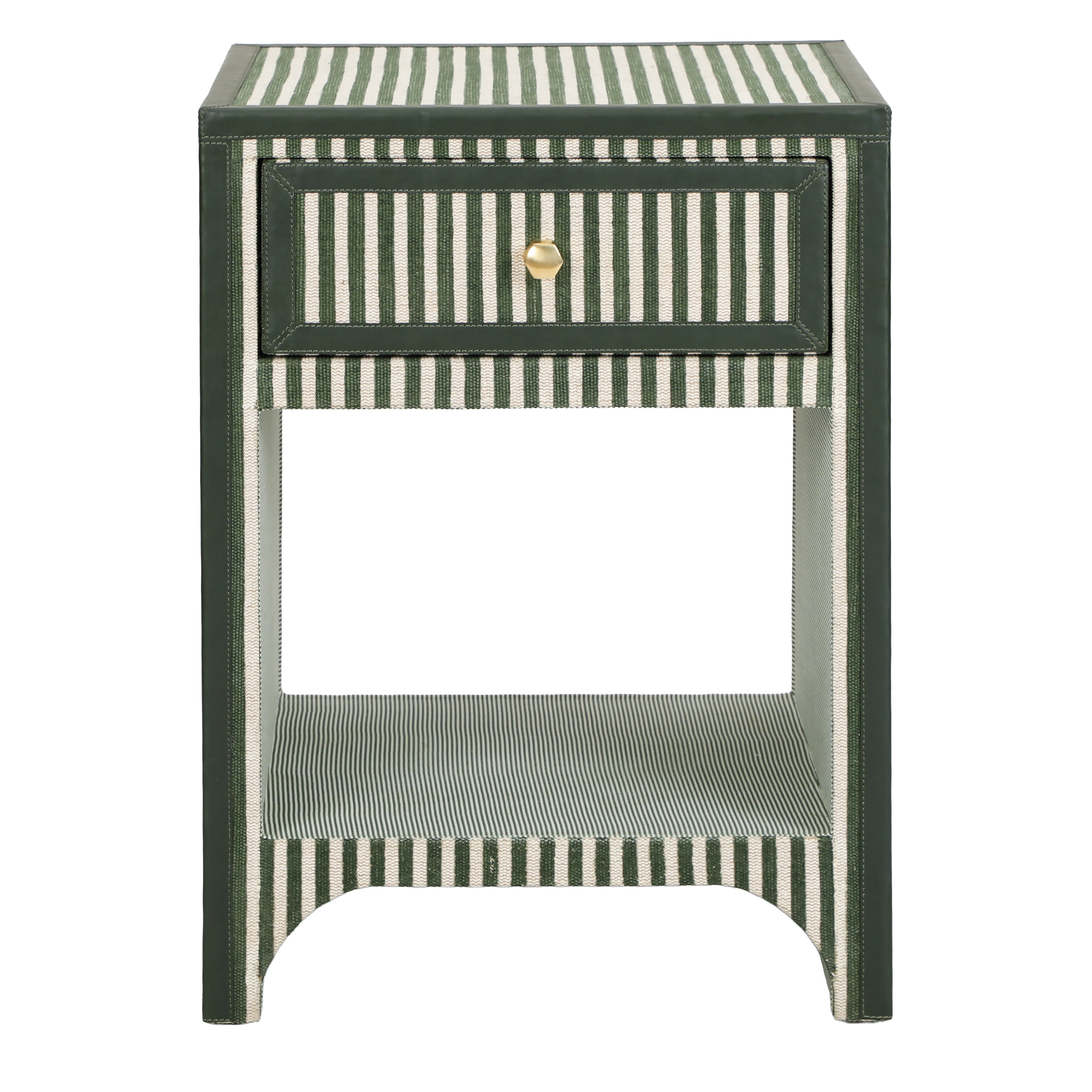 Cotton Jute 1-Drawer Nightstand in green stripes