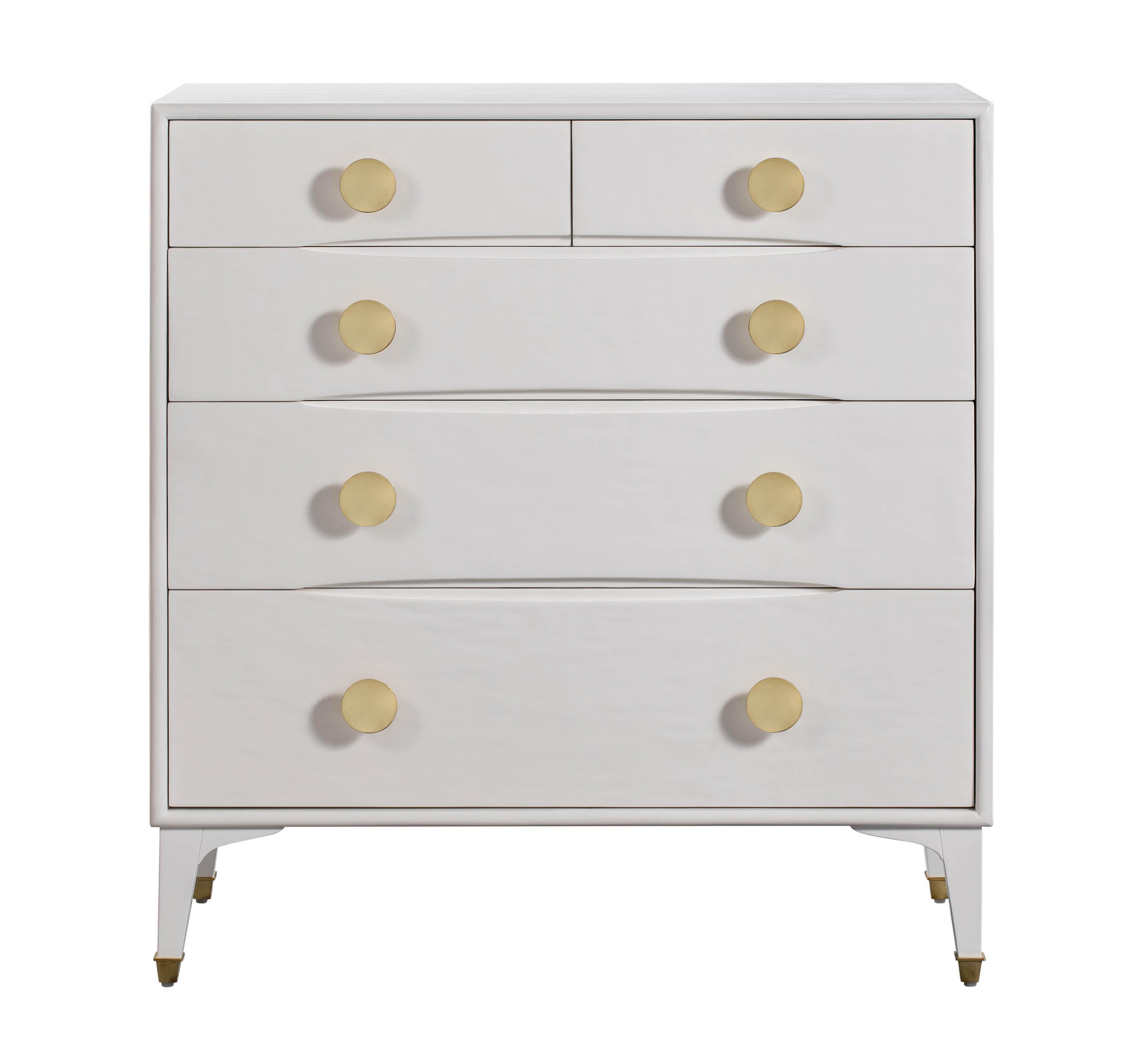 Divine White 5-Drawer Chest with brass handles