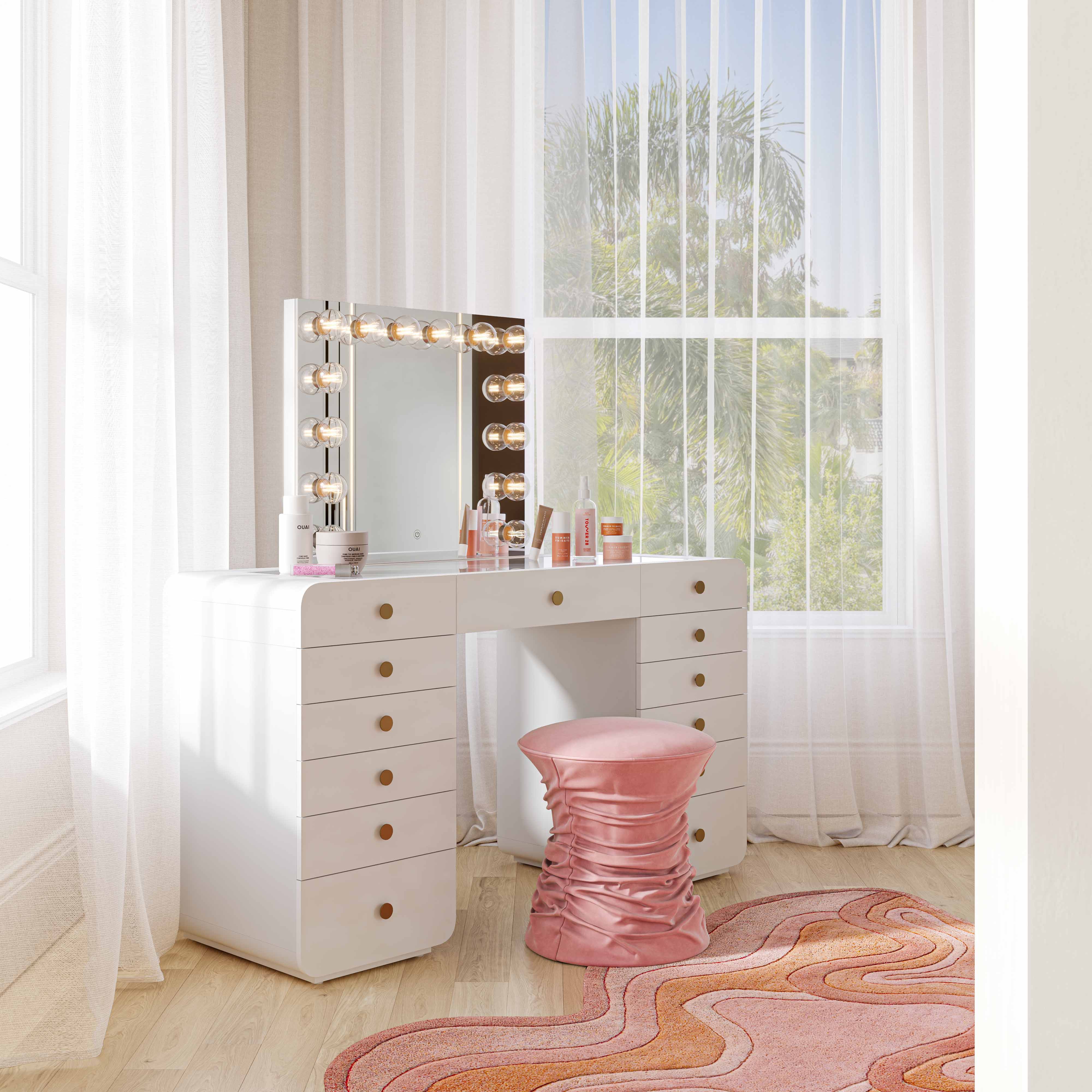 Hollywood White Desk with Vanity Mirror, alternate view