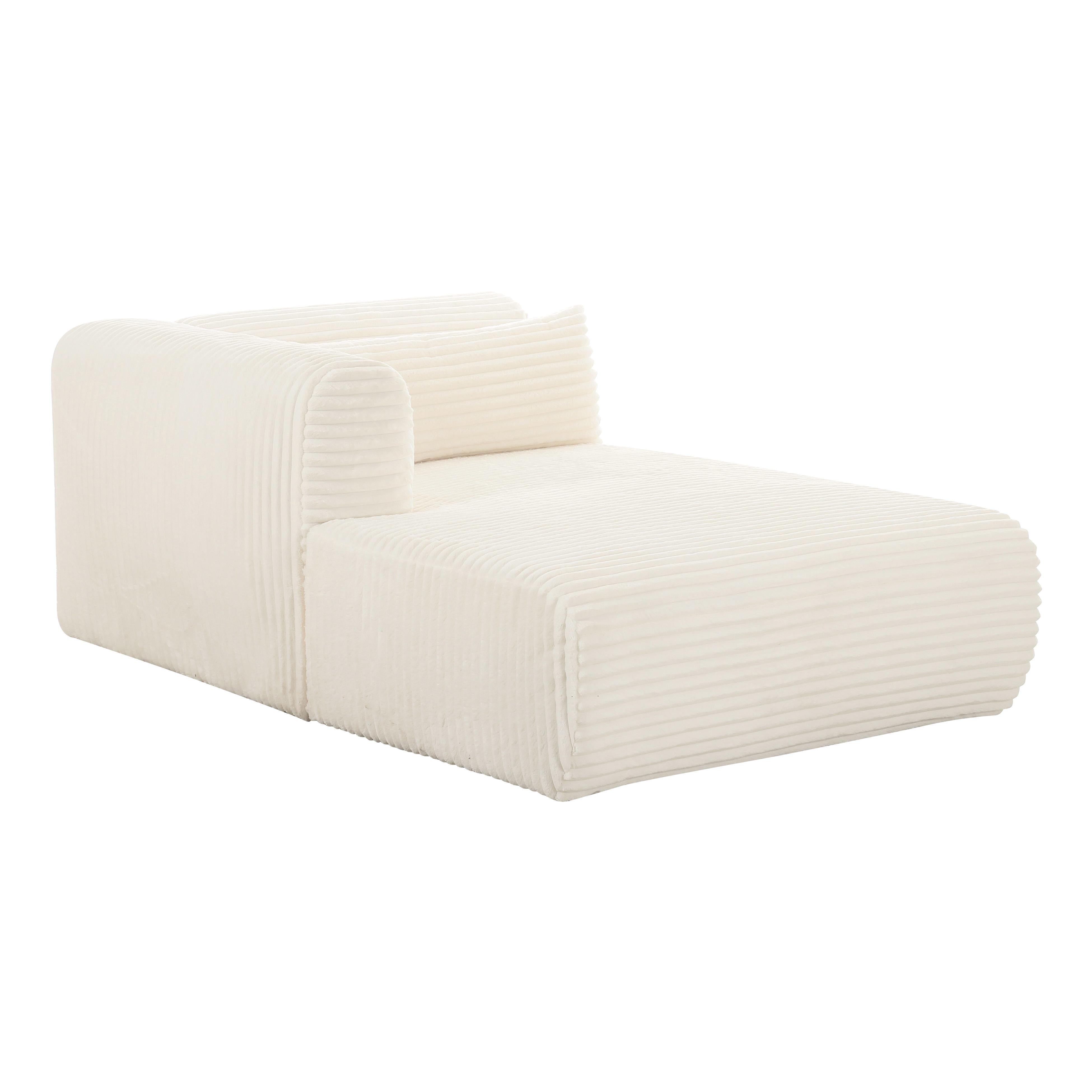Tarra Fluffy Oversized Corduroy Modular Chaise in cream, left-arm facing