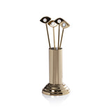 Evil Eye Set of 4 Cocktail Picks with Stand - Gold Alloy with Mother of Pearl Accent