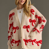 Tan & Red Bow Cardigan