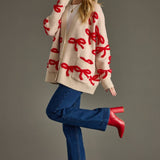 Tan & Red Bow Cardigan