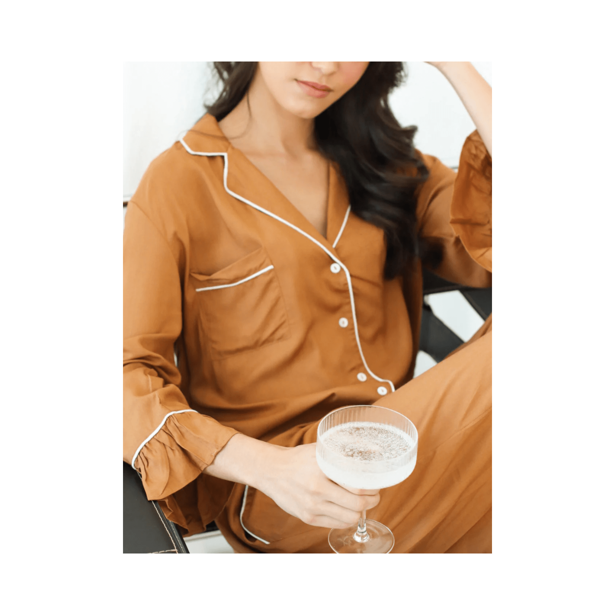 Bamboo PJ Set Brown with White Piping | Design for the PPL