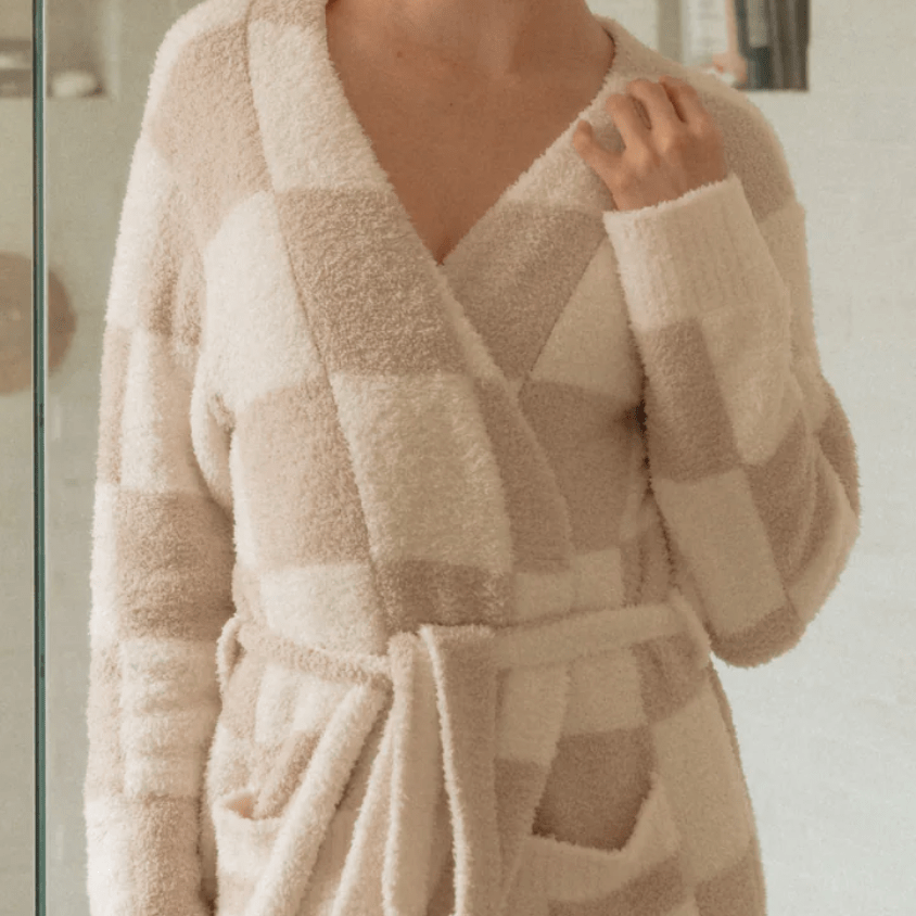 Cream Luxe Checkered Robe | Design for the PPL