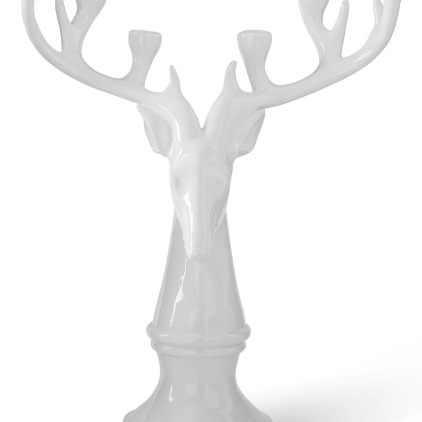 Glossy White Deer Bust Candleholder | Design for the PPL