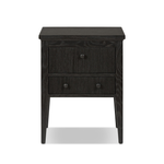 Bush Nightstand in Distressed Black Oak finish with two reeded drawers and tapered legs