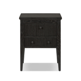 Bush Nightstand in Distressed Black Oak finish with two reeded drawers and tapered legs