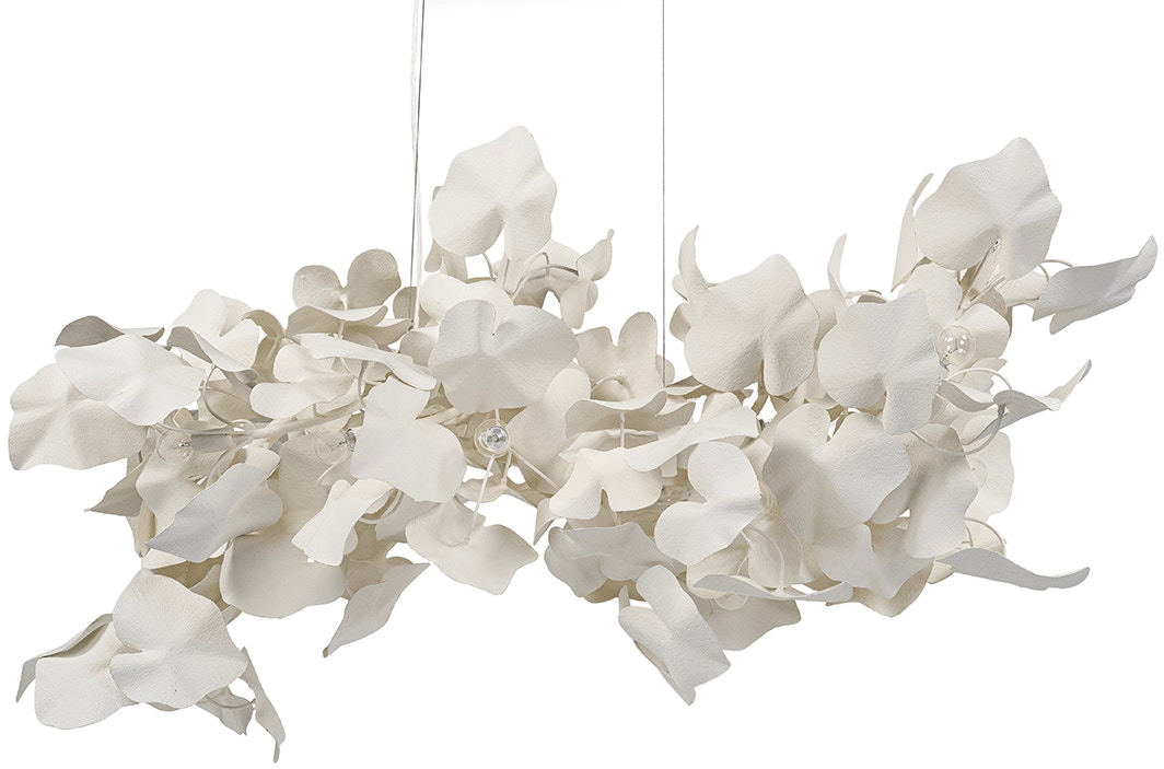Claudia Long Chandelier with white fiberglass leaves