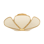 Bayville semi-flush ceiling light with petal-shaped natural fiber panels and Vintage Gold Leaf edging