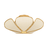 Bayville semi-flush ceiling light with petal-shaped natural fiber panels and Vintage Gold Leaf edging