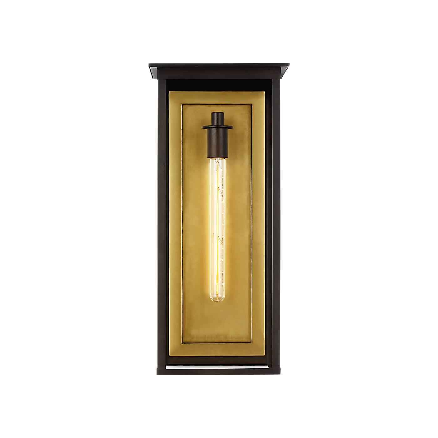 Freeport Extra Large Wall Lantern in Heritage Copper with a rectangular frame and tubular bulb