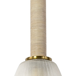 Paxton Pendant with frosted glass shade, antique brass details, and wrapped cane matting in whitewash finish