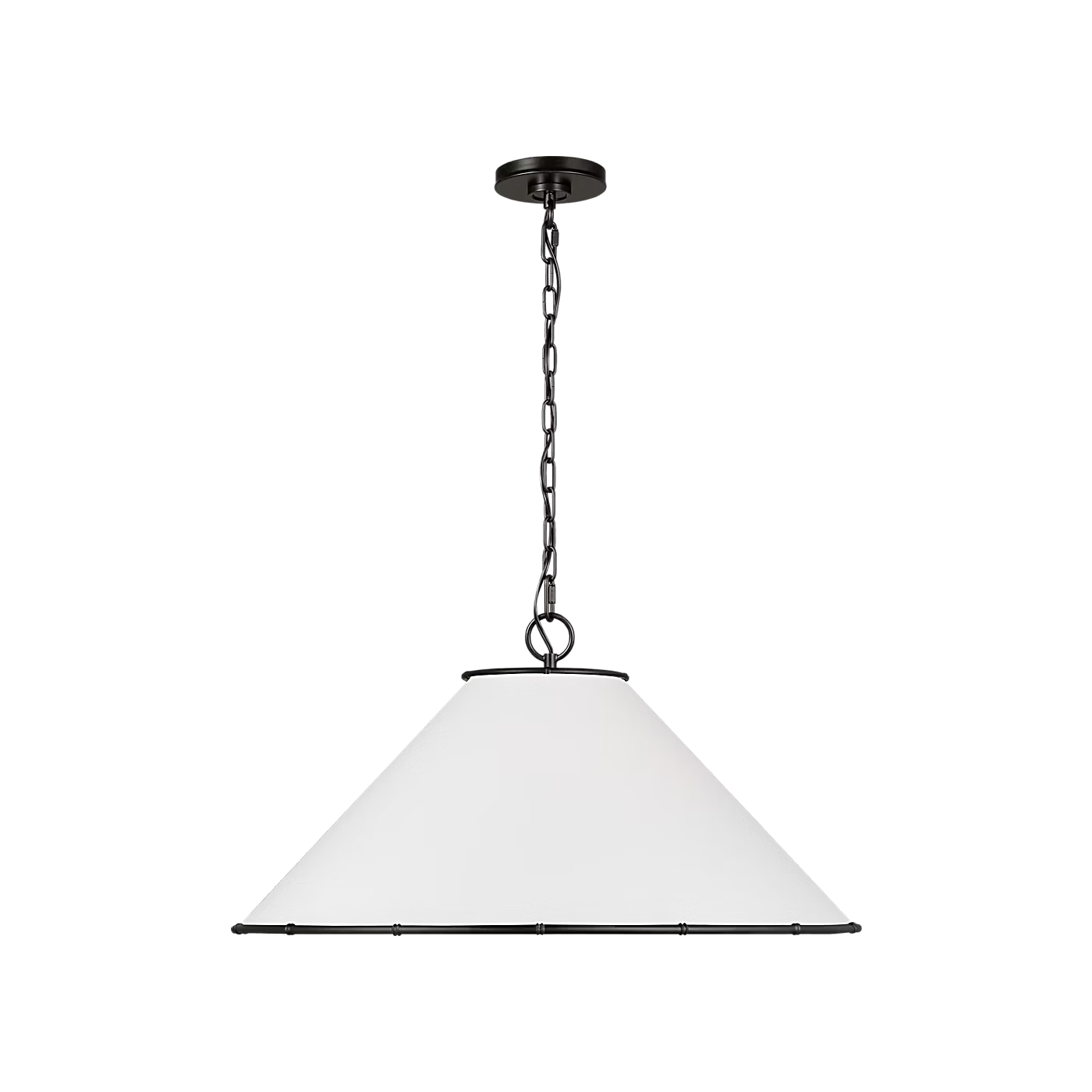 Aldric Large Hanging Shade in aged iron with white linen shade