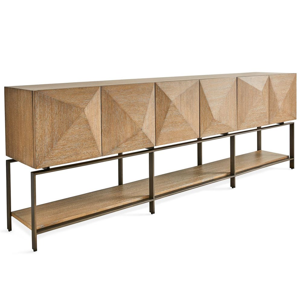 Trapezoid 6 Door Cabinet in brushed American white oak with bronze base