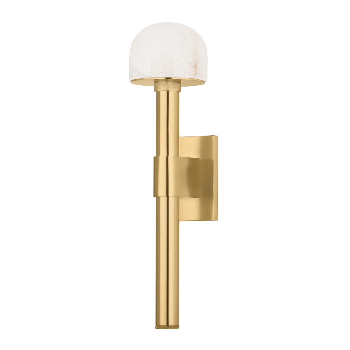 BELLVALE wall sconce in aged brass with an illuminated alabaster dome