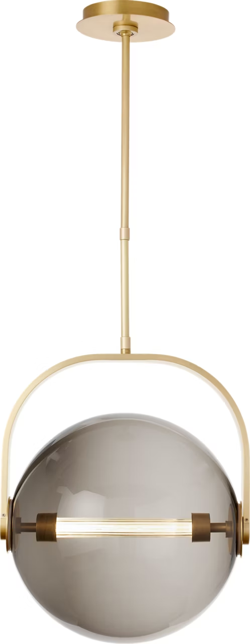 Fues Medium Pendant in Natural Brass with Transparent Smoke Glass shade