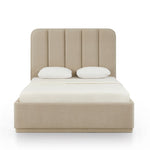 Barker Bed Queen in tan chenille with channeled headboard