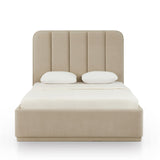 Barker Bed Queen in tan chenille with channeled headboard