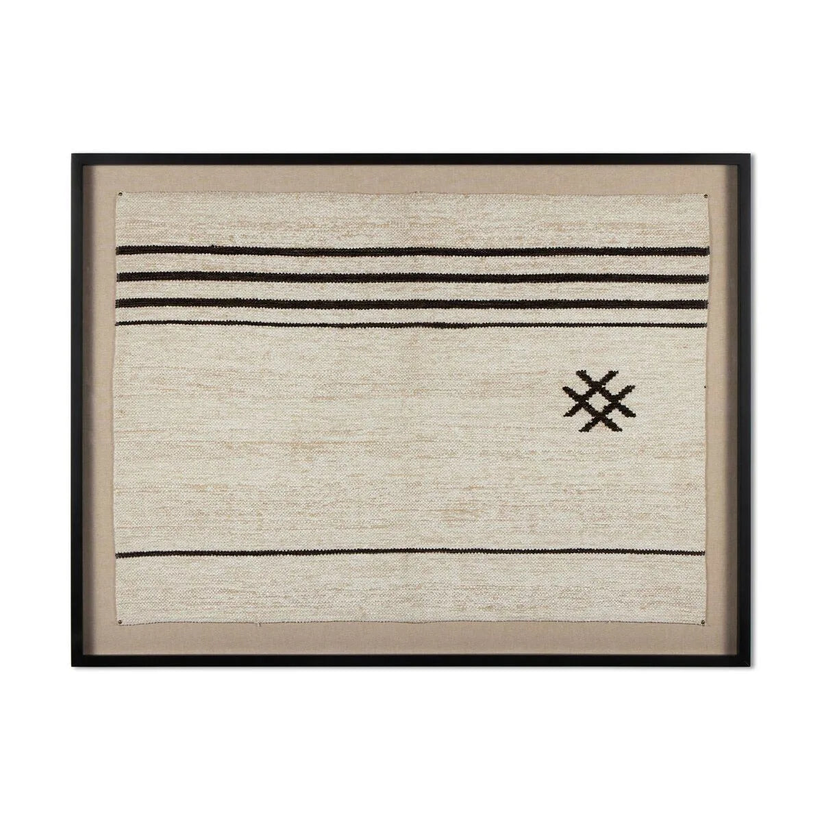 Four Hands Ankara Textile II neutral woven wall art in black maple frame