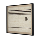 Angled view of Ankara Textile II woven artwork and black maple frame